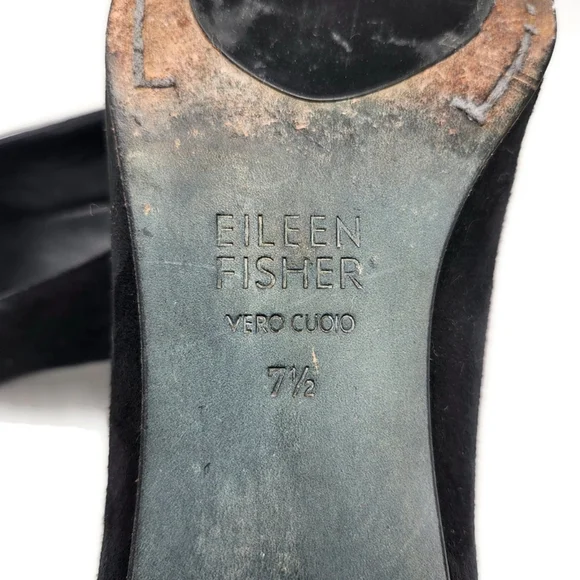 Eileen Fisher Neat Black Suede Round-Toe Low Block Heel Slip-On Pumps - Picture 12 of 14